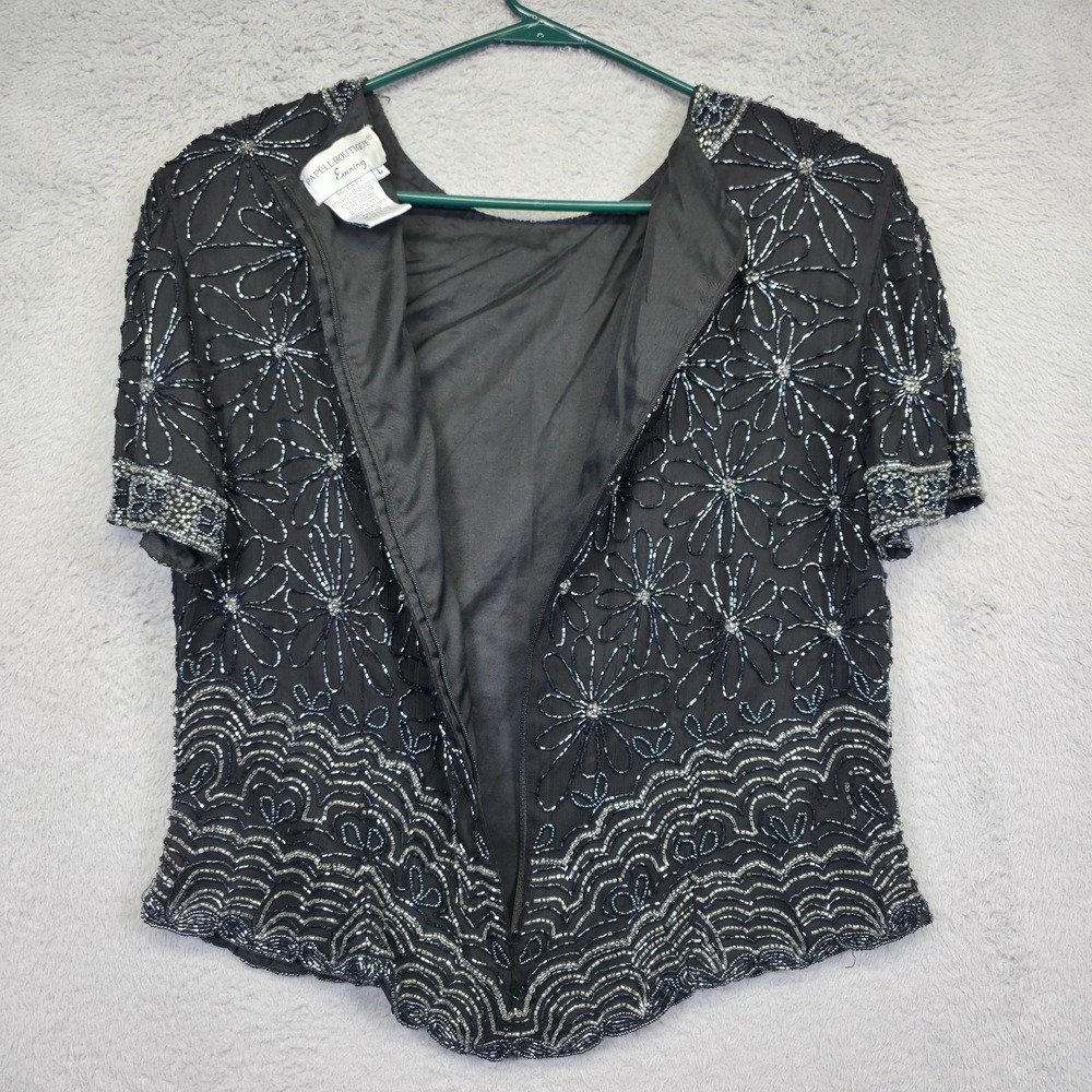 Vintage Papell Boutique Evening Top Womens L Black Silk Beaded Formal Glam Party - Picture 9 of 16